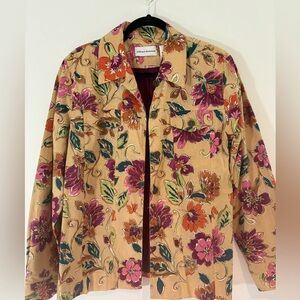 Alfred Dunner Size 14 Floral Button Down Thin Jacket Thin Shoulder Pads Casual